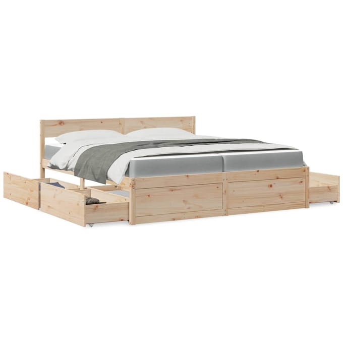 vidaXL - Bed - met - lades - en - matras - massief - grenenhout - 200x200 - cm