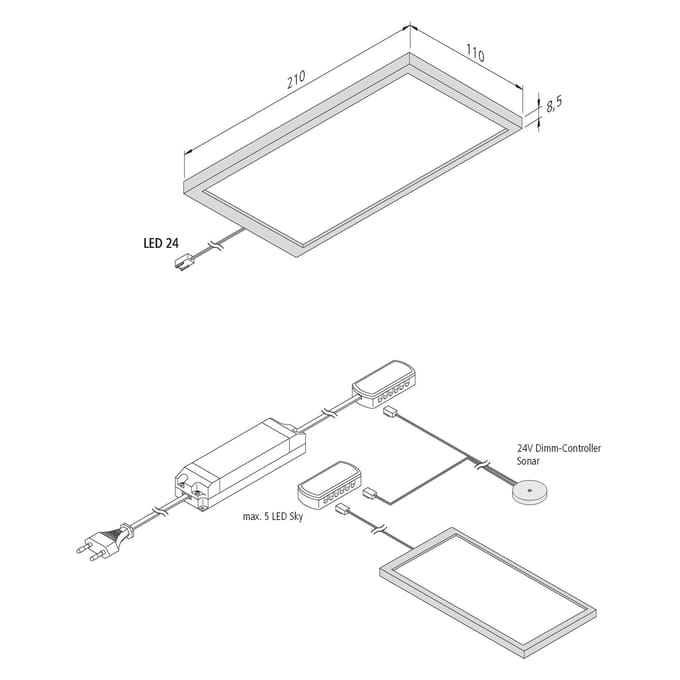 Hera LED meubelverlichting Sky Dimmer 2-delig 3.000K roestvrij staal