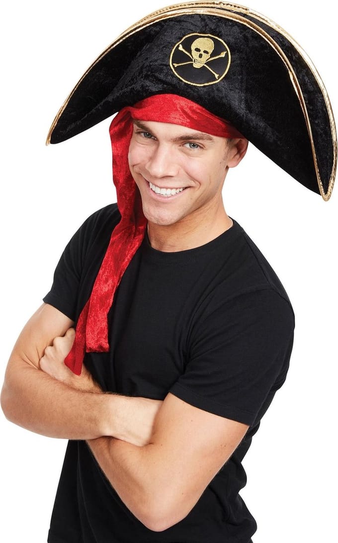 Rubies Carnaval verkleed hoed voor een Piraat - zwart - polyester - heren/dames