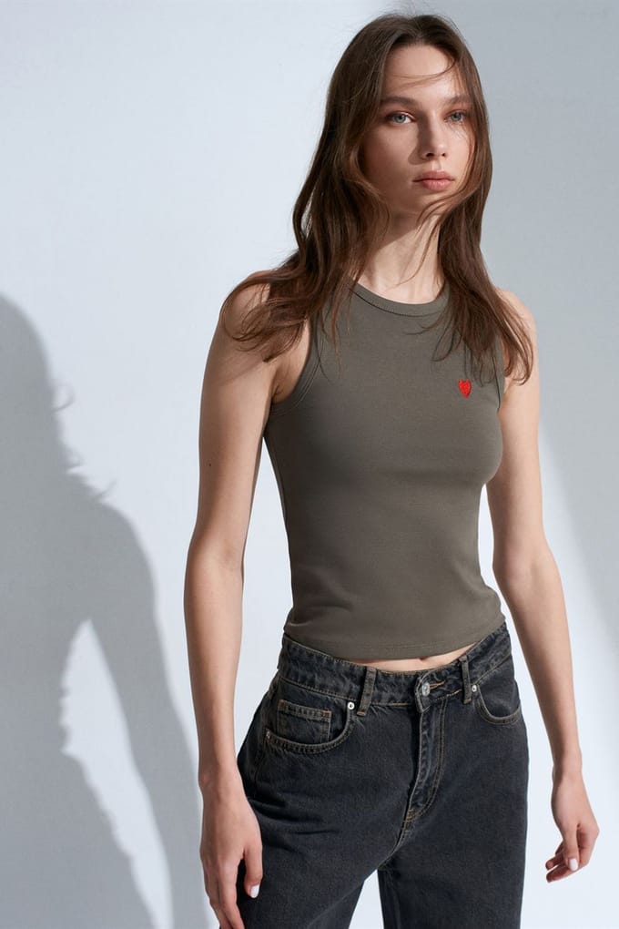 Geborduurd Mouwloos Slim-Fit Jersey Blouse
