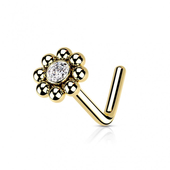 Neuspiercing PVD L-bend beaded 0.8x6x4 - goud - LMPiercings
