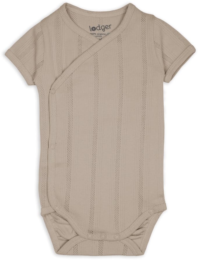 Lodger Romper met korte mouwen - Pointelle - Groen - Maat 68 - bio katoen - Overslag romper