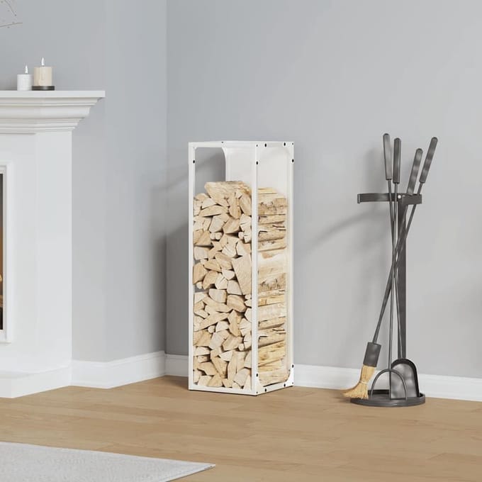 Houtrek - Houtopslag Kachel - Haardhout Opslaan - Robuuste Stalen Constructie - 25 x 80 cm - Wit