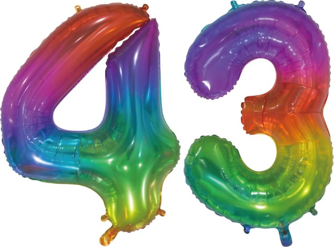 Folieballon 43 jaar Regenboog 76cm