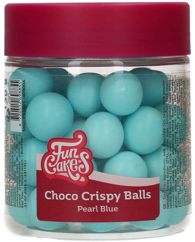 FunCakes Choco Crispy Balls - Parelmoer Blauw - 130g - Eetbare Taartdecoratie - Taarttoppers - Chocolade Decoratie