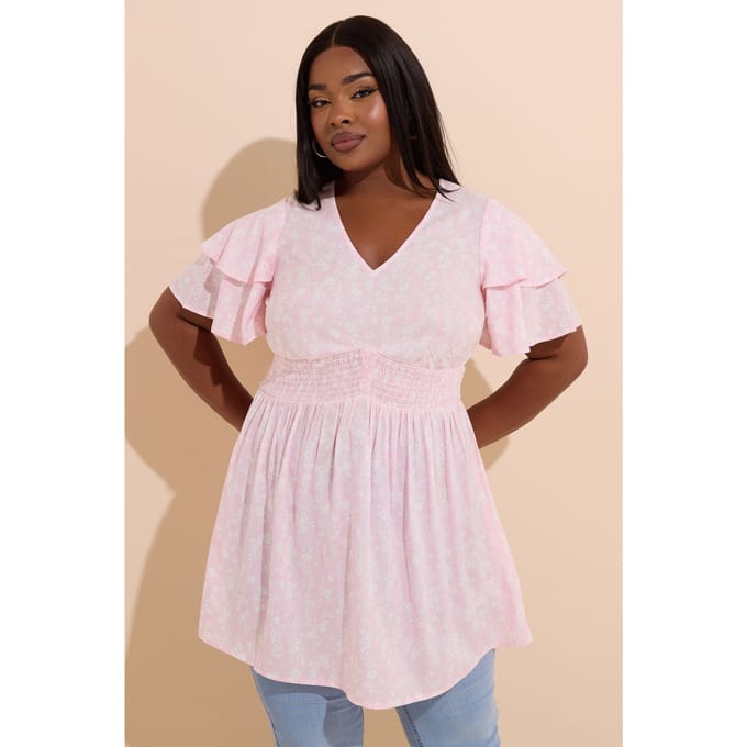 Yours Roze Bloemenprint Peplum Top Size 42