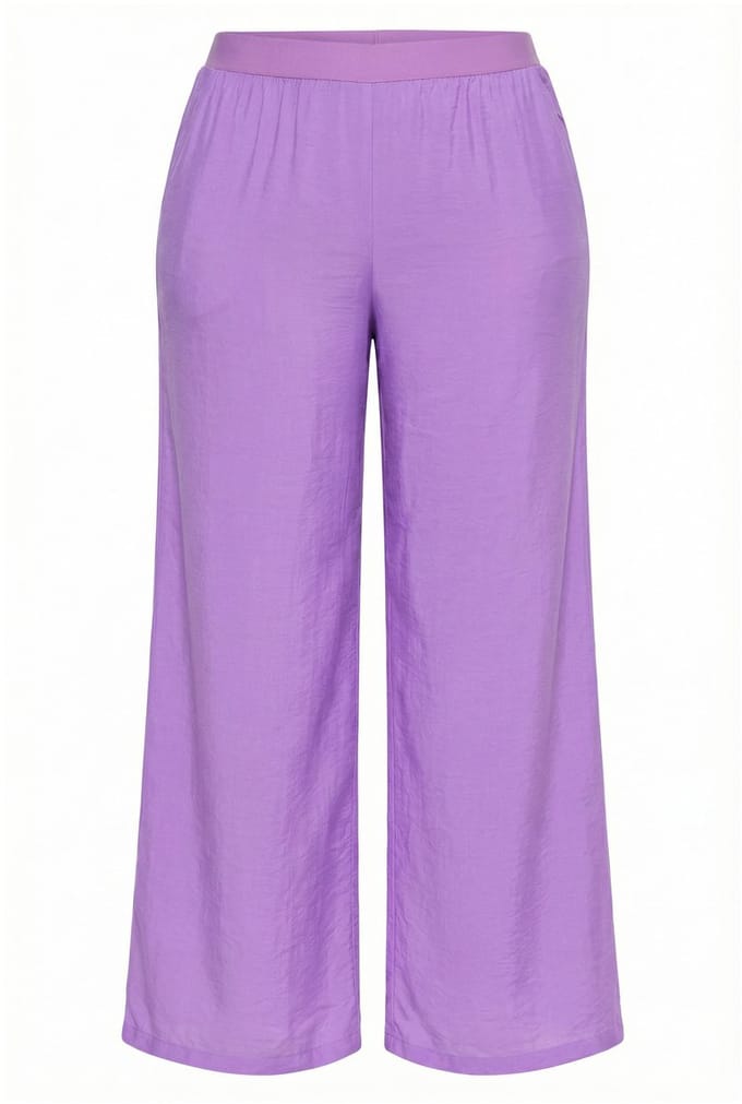 Ulla Popken - Dames - Instapbroek wijde pijpen structuur elastische tailleband - Licht violet - Maat 54+