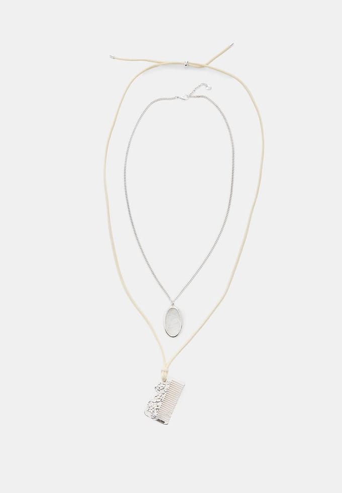 Stradivarius Set van 2 dubbele kettingen met kam-hanger  Grijs OS