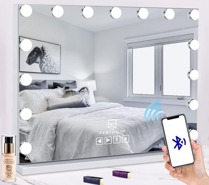 Bluetooth Hollywood-spiegel Makeup-Spiegel met verlichting en USB-aansluiting