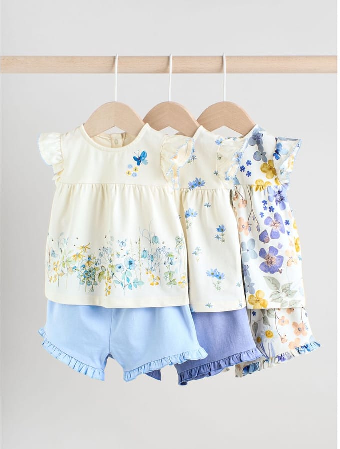 Next - Meisjes - 6 -delig Baby Set van T-shirt met ruches en short - Wit
