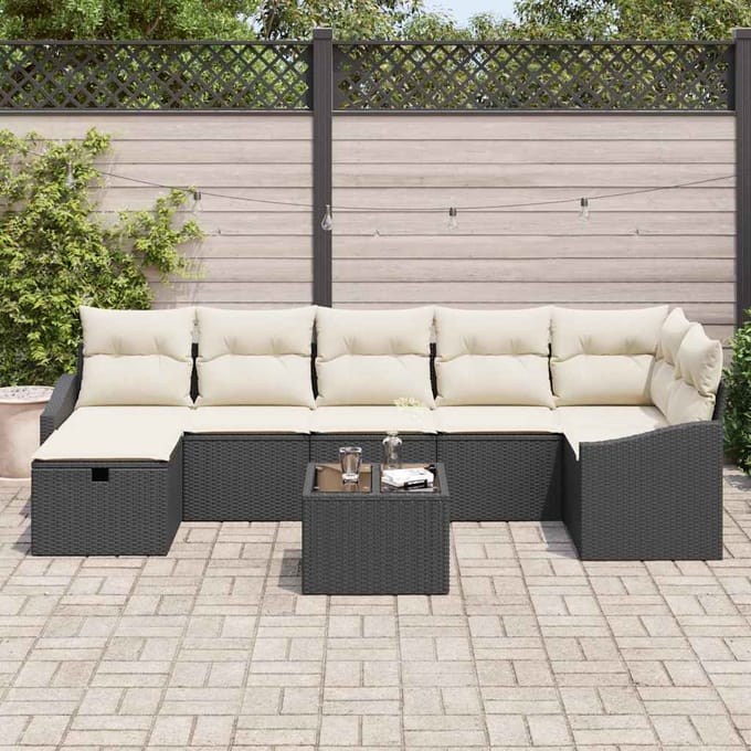 vidaXL Bankstel met kussen 7 pcs poly rattan