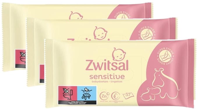 Zwitsal billendoekjes sensitive 3 x 57 Stuks