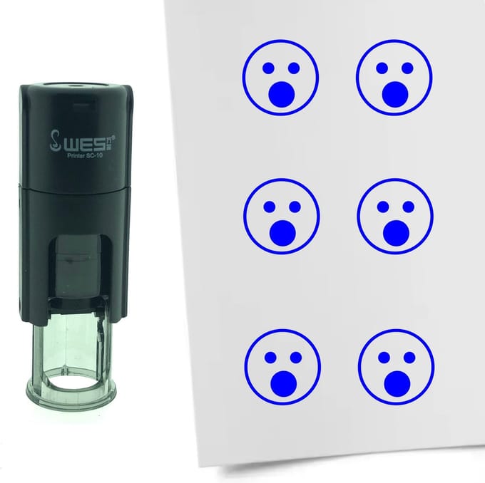 CombiCraft Stempel Smiley Geschrokken 10mm rond - Blauwe inkt