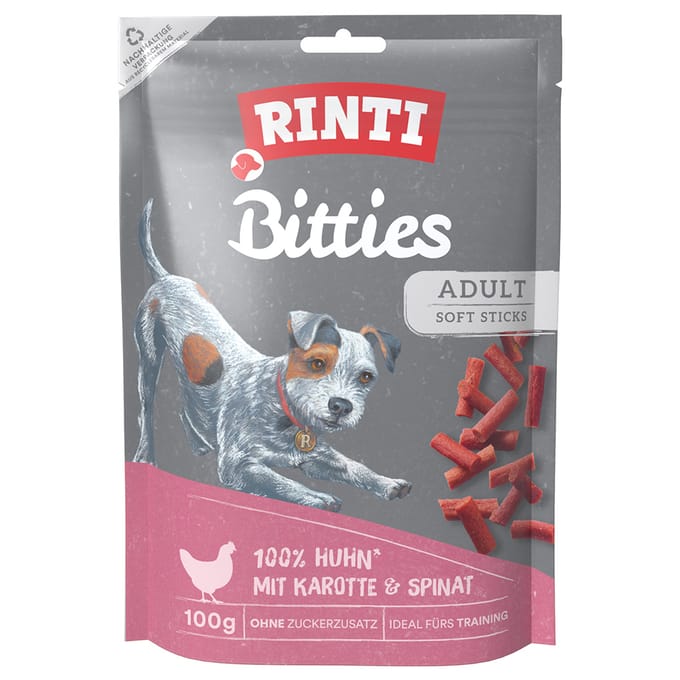 100g Extra Bitties Kip met Wortel & Spinazie RINTI Hondensnacks