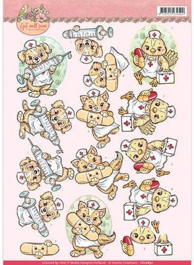 Animal Nurses Get Well Soon 3D-Knipvel Yvonne Creations 1 stuks