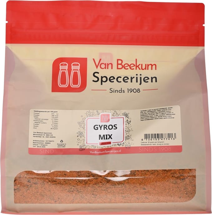 Van Beekum Specerijen - Gyros Mix - 1 KG (hersluitbare stazak)