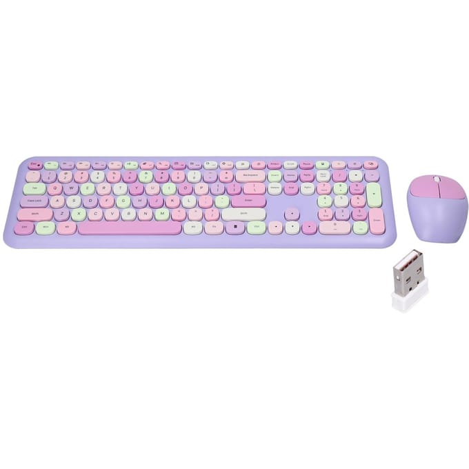 Toetsenbord Muis Combo 2.4G Retro Meerkleurig Stil Cover Draadloos Toetsenbord en Muis SetPaars