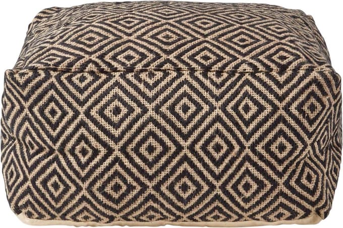 Homescapes Aztec Style Jute Poef - vierkant, zwart-naturel, 60x30 cm