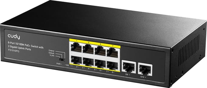 Cudy 8-poorts 10/100M PoE+ switch met 2 uplink-poorten