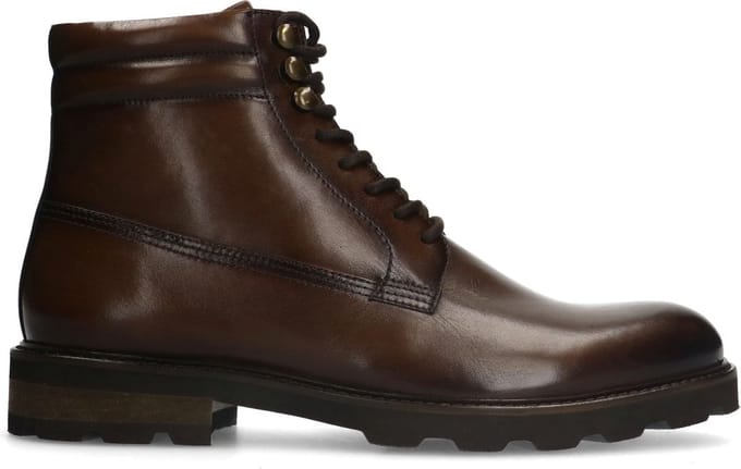 Manfield - Heren - Bruine leren veterboots - Maat 44