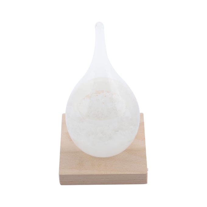 Station météo de bureau Storm Glass en forme de goutte avec base en bois à LED (M) white