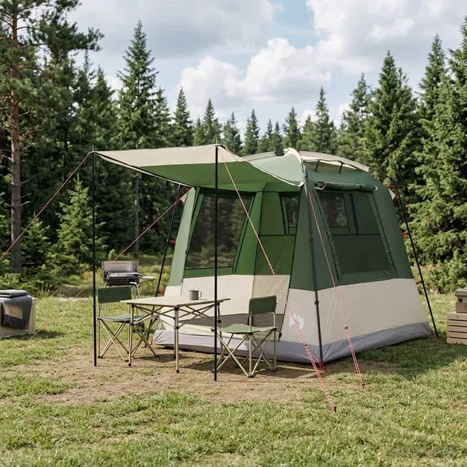 vidaXL - Partytent - 4-persoons - Groen - 185T - Polyester - met - PU - Coating