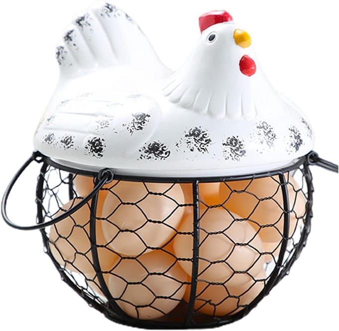 Eiermand van keramiek met ijzeren kooi, 19 cm, voor verse eieren, fruit en snacks