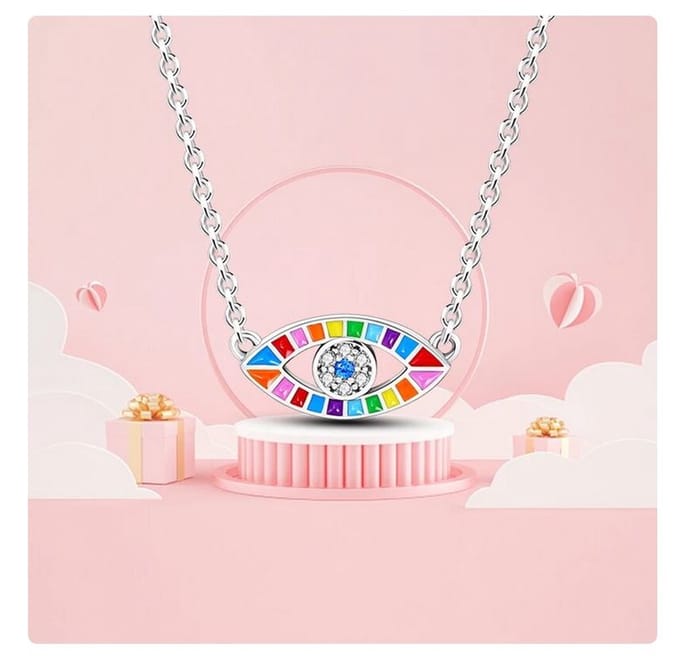 Ketting met hanger turks oog multicolor zilver925