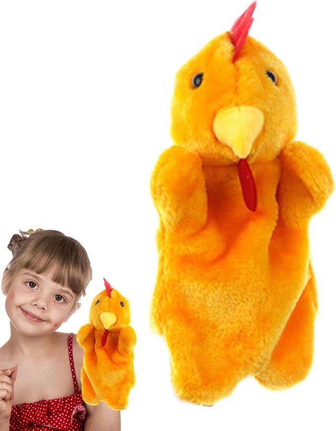 Handpop Kip - Pluche Dier - Vroege Opvoeding - Realistisch Uiterlijk - 27 cm