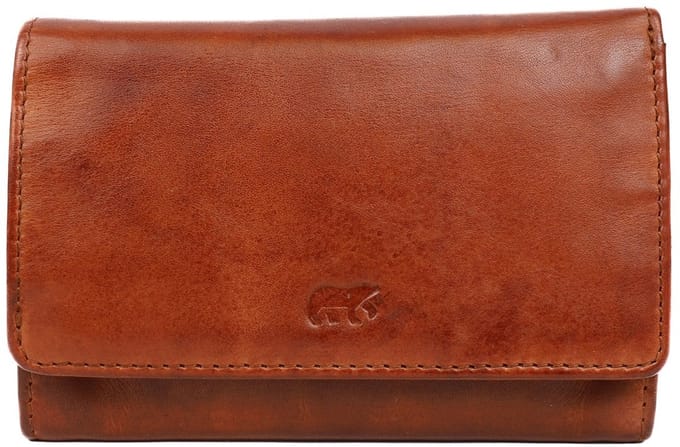 Bear Design Diana Leren Overslagportemonnee - Cognac