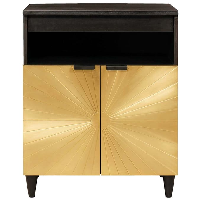 vidaXL - Dressoir - Zwart - en - Goud - 60 - x - 33 - x - 75 - cm - Massief - Mango - Hout