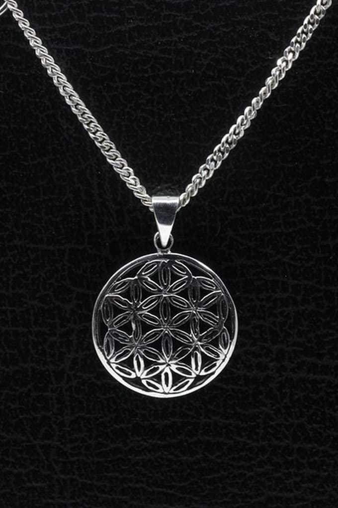 Zilveren Flower of life ketting hanger - middel