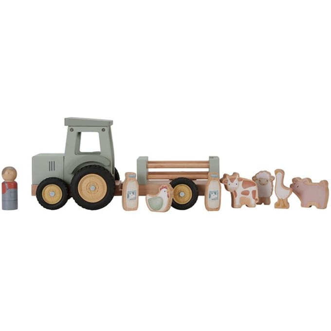 Little Dutch - Farm Tractor met trailer Houten speelgoed