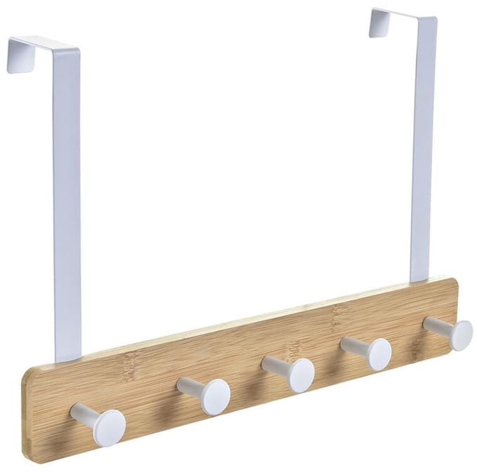 Kapstok voor deur Home ESPRIT Wit Metaal Bamboe 38,5 x 4,8 x 25,5 cm