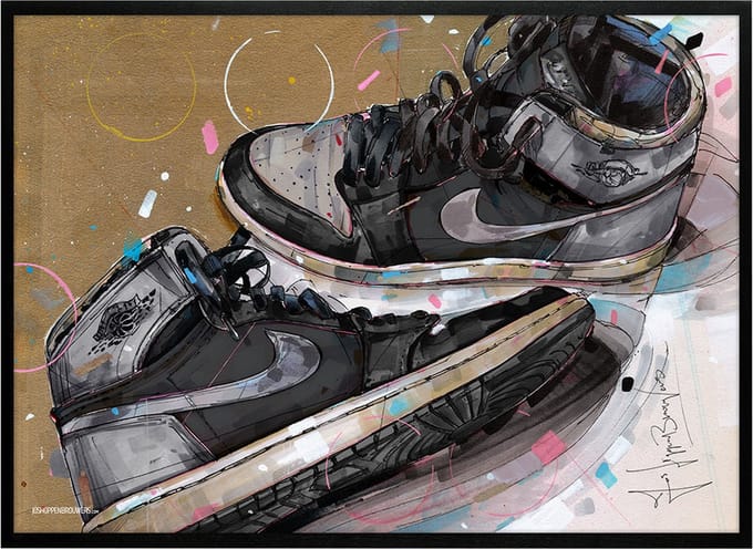 Sneaker print 1984 shadow 1.0 71x51 cm *ingelijst & gesigneerd