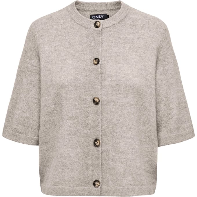 Only beige dames vest   Ronde hals   Regular fit   Gemeleerd patroon   Knoopsluiting   Korte mouw Beige XS