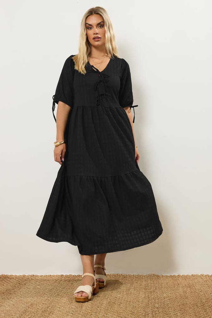 Yours Zwarte Maxijurk Met Strikdetail Size 48
