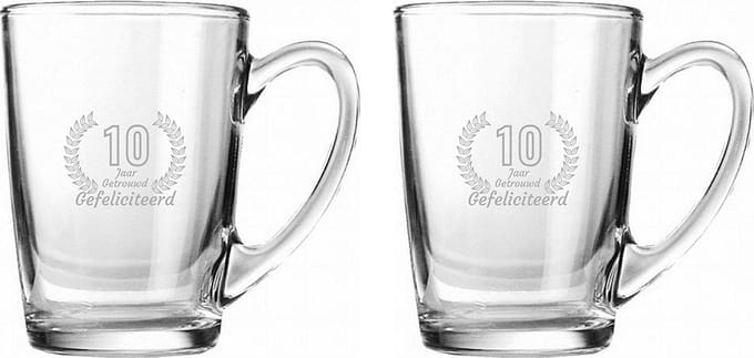 Gegraveerde set Theeglazen 32cl Gefeliciteerd 10 jaar getrouwd