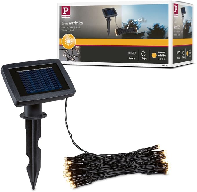 Solar LED-lichtketting Aurinka IP44 3000K 60x3lm Zwart