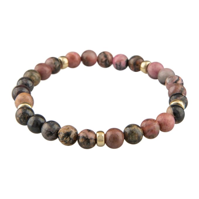 Armband natuursteen: Rhodonite 6mm & 14kt goud