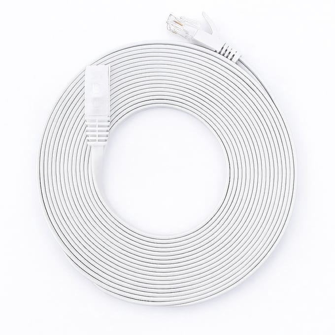 Internetkabel - 15 meter - CAT6 - Ultra dunne Flat Ethernet kabel - Netwerkkabel (1000Mbps) - Wit - UTP kabel - RJ45 - UTP kabel