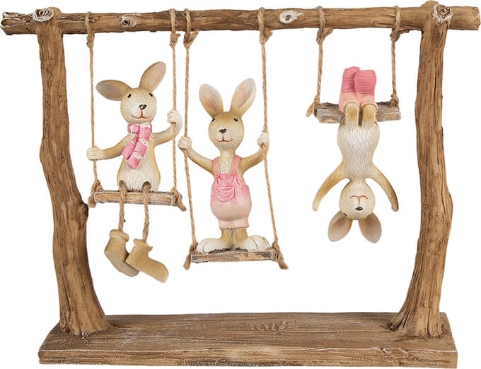 Clayre & Eef Beeld Konijn 26x6x20 cm Bruin Beige Polyresin