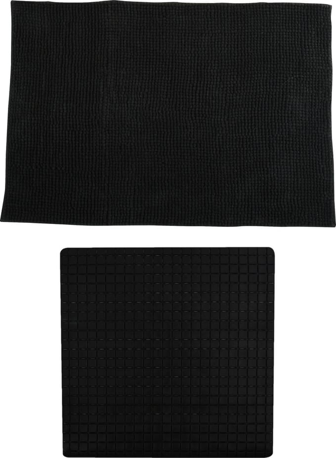 MSV Douche anti-slip mat en droogloop mat - Sevilla badkamer set - rubber/microvezel - zwart