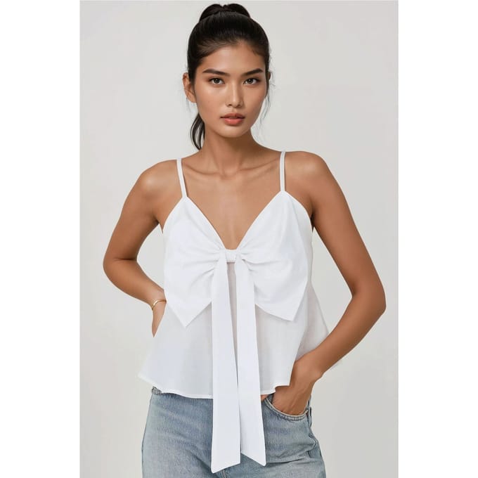 V-hals Zachte Blouse met Strikdetail