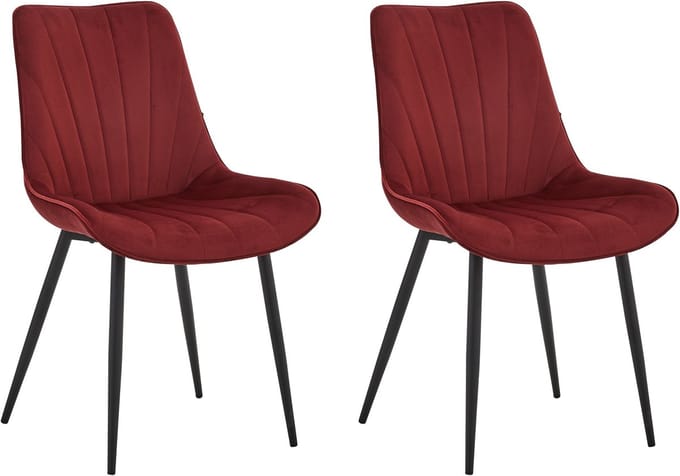 Colenis® - Verta Eetkamerstoel - Set Van 2 - Bordeaux - Velvet - Industrieel