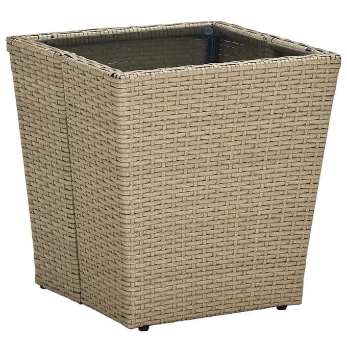 vidaXL - Salontafel - 41,5x41,5x44 - cm - poly - rattan - en - gehard - glas - beige