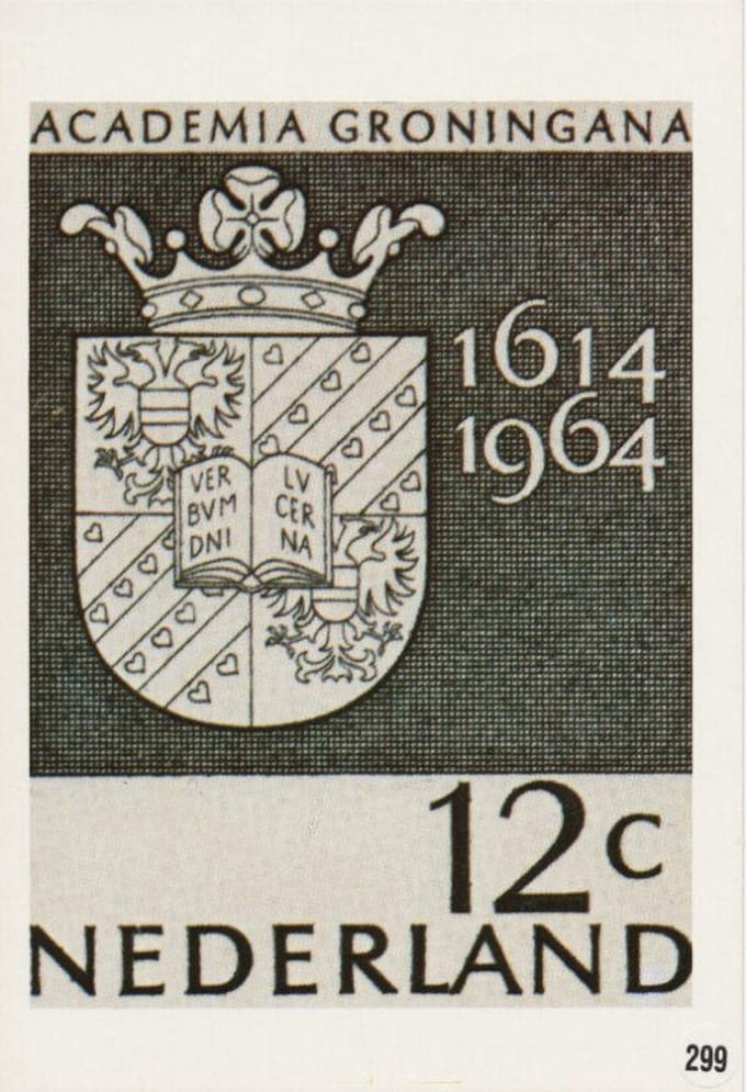 Briefkaart met afbeelding Universiteit Groningen – Wapen van de Universiteit Groningen postzegel