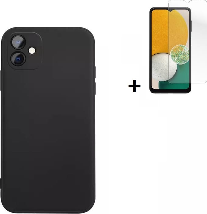 Samsung Galaxy A04 Hoesje - Siliconen - Samsung A04 Screenprotector - Hoesje Zwart Case + Screenprotector