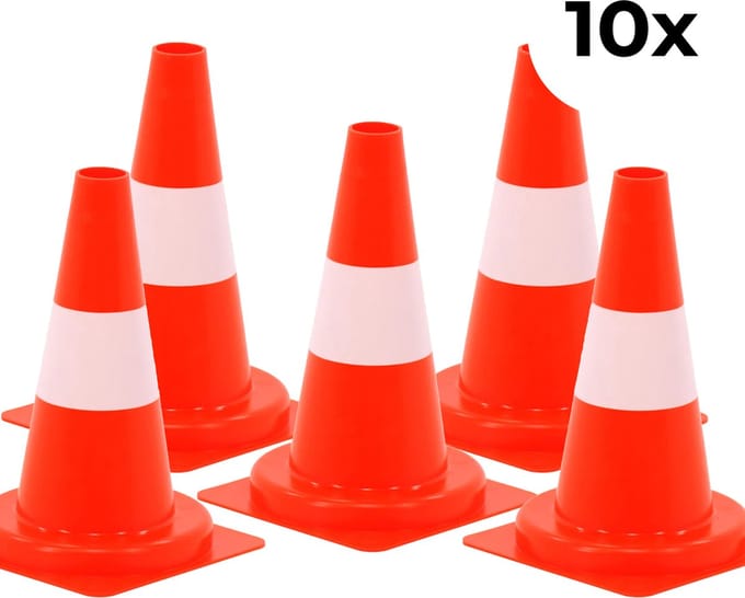10-pack Verkeerskegel - Oranje wit - 30 cm - Soepel