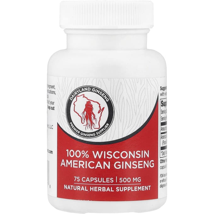 Ginseng Dairyland, 100 % ginseng du Wisconsin, 500 mg, 75 capsules
